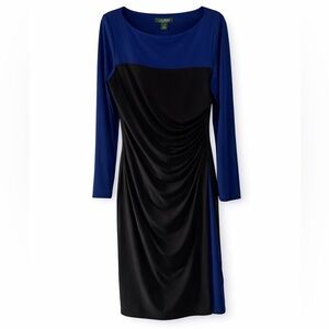 Lauren Ralph Lauren Size 8 Blue Black Ruched Sheath Dress Career Office Classic